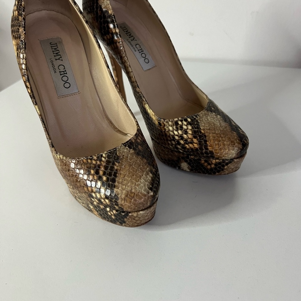Jimmy Choo Python Embossed Platform Heels, Brown/… - image 5